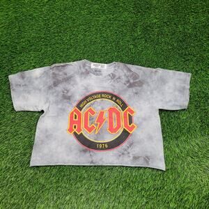 1976 ACDC High-Voltage Tie-Dye Shirt Womens Large 21x18 Crop-Top